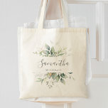 Eucalyptus Greenery Gold Leaves Elegant Bridesmaid Tote Bag<br><div class="desc">Mooie,  gepersonaliseerde bridesmaïde canvas tas met waterverf eucalyptus en goudbladeren.</div>