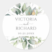 Eucalyptus Greenery Gold Leaves Elegant Ronde Sticker (Voorkant)