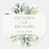 Eucalyptus Greenery Gold Leaves Elegant Ronde Sticker (Voorkant)