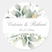 Eucalyptus Greenery Gold Leaves Elegant Ronde Sticker (Voorkant)