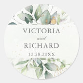 Eucalyptus Greenery Gold Leaves Elegant Ronde Sticker (Voorkant)