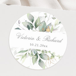 Eucalyptus Greenery Gold Leaves Elegant Ronde Sticker