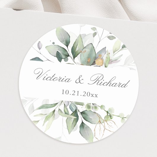 Eucalyptus Greenery Gold Leaves Elegant Ronde Sticker