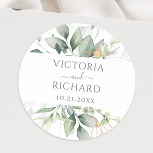 Eucalyptus Greenery Gold Leaves Elegant Ronde Sticker
