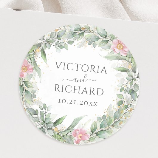 Eucalyptus Greenery Gold Leaves Elegant Ronde Sticker