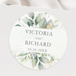Eucalyptus Greenery Gold Leaves Elegant Ronde Sticker<br><div class="desc">Mooie stickers van envelopverzegeling met waterverf eucalyptus en goudbladeren.</div>