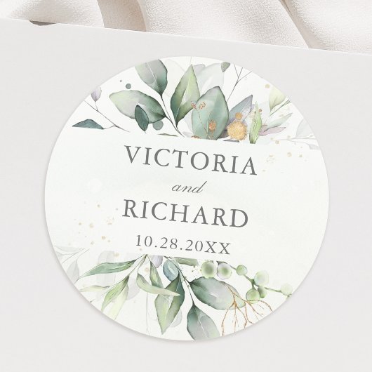 Eucalyptus Greenery Gold Leaves Elegant Ronde Sticker