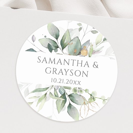 Eucalyptus Greenery Gold Leaves Elegant Ronde Sticker