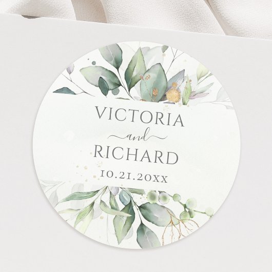 Eucalyptus Greenery Gold Leaves Elegant Ronde Sticker