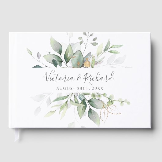 Eucalyptus Greenery Gold Leaves Elegant Wedding Gastenboek (Voorkant)