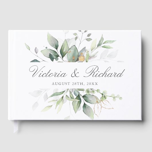 Eucalyptus Greenery Gold Leaves Elegant Wedding Gastenboek (Voorkant)