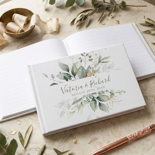 Eucalyptus Greenery Gold Leaves Elegant Wedding Gastenboek