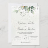 Eucalyptus Greenery Gold Leaves Elegant Wedding Kaart (Voorkant)