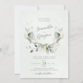 Eucalyptus Greenery Gold Leaves Elegant Wedding Kaart (Voorkant)