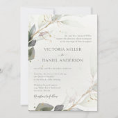 Eucalyptus Greenery Gold Leaves Elegant Wedding Kaart (Voorkant)