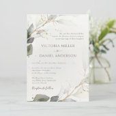 Eucalyptus Greenery Gold Leaves Elegant Wedding Kaart (Staand voorkant)