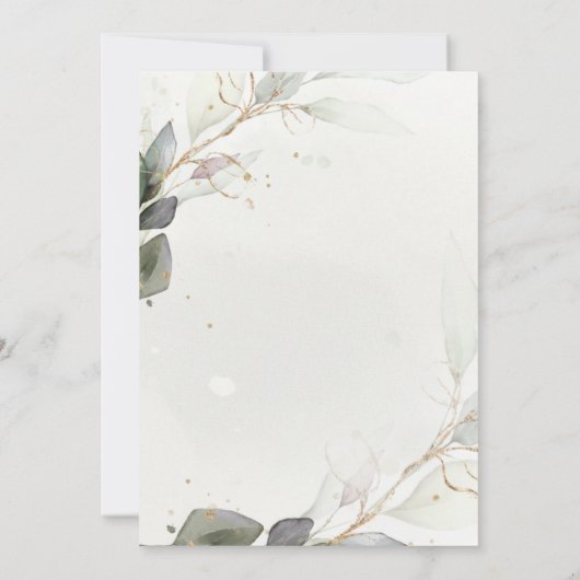 Eucalyptus Greenery Gold Leaves Elegant Wedding Kaart (Achterkant)