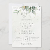 Eucalyptus Greenery Gold Leaves Elegant Wedding Kaart (Voorkant)