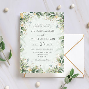 Eucalyptus Greenery Gold Leaves Elegant Wedding Kaart