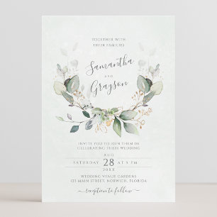 Eucalyptus Greenery Gold Leaves Elegant Wedding Kaart
