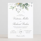 Eucalyptus Greenery Gold Leaves Elegant Wedding Kaart