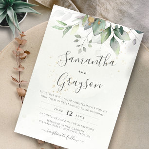 Eucalyptus Greenery Gold Leaves Elegant Wedding Kaart
