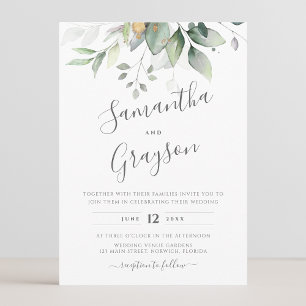 Eucalyptus Greenery Gold Leaves Elegant Wedding Kaart