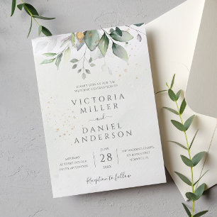Eucalyptus Greenery Gold Leaves Elegant Wedding Kaart