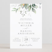 Eucalyptus Greenery Gold Leaves Elegant Wedding Kaart
