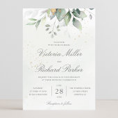 Eucalyptus Greenery Gold Leaves Elegant Wedding Kaart