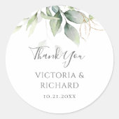 Eucalyptus Greenery Gold Leaves Elegant Wedding Ronde Sticker (Voorkant)