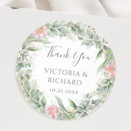 Eucalyptus Greenery Gold Leaves Elegant Wedding Ronde Sticker