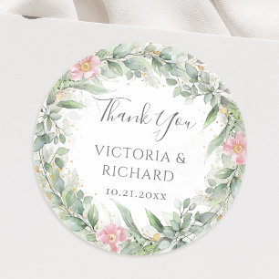 Eucalyptus Greenery Gold Leaves Elegant Wedding Ronde Sticker