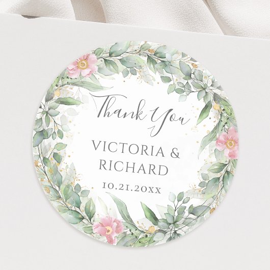 Eucalyptus Greenery Gold Leaves Elegant Wedding Ronde Sticker