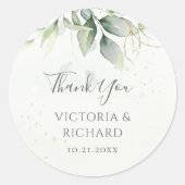 Eucalyptus Greenery Gold Leaves Elegant Wedding Ronde Sticker (Voorkant)