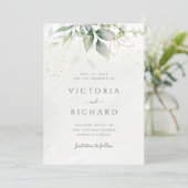 Eucalyptus Greenery Gold Leaves Elegant Wedding Save The Date (Staand voorkant)