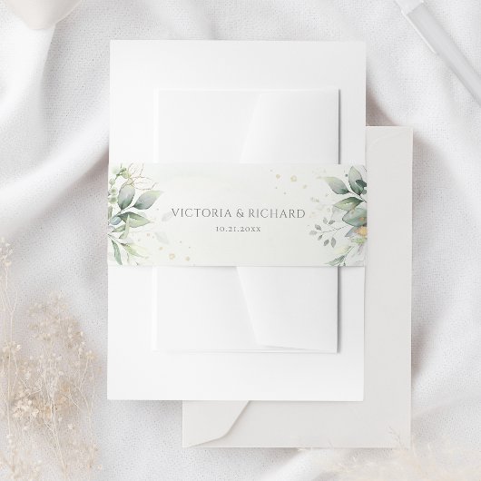 Eucalyptus Greenery Gold Leaves Elegant Wedding Uitnodigingen Wikkel