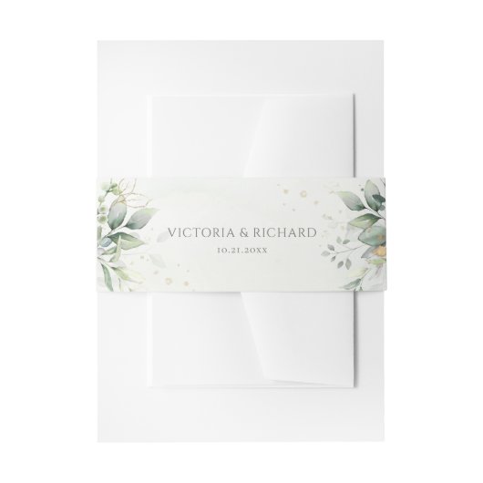 Eucalyptus Greenery Gold Leaves Elegant Wedding Uitnodigingen Wikkel (Voorkant Voorbeeld)