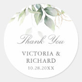 Eucalyptus Greenery Gold Leaves Hartelijk dank Ronde Sticker (Voorkant)