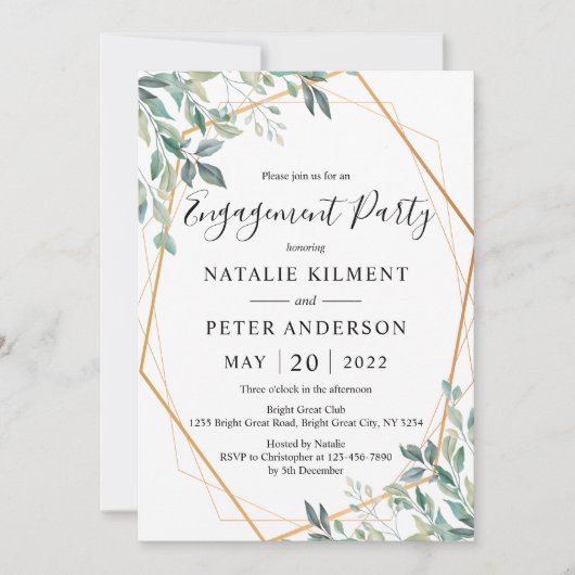 Eucalyptus Greenery Gold Lijst Engagement Kaart (Voorkant)
