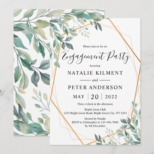 Eucalyptus Greenery Gold Lijst Engagement Kaart (Voorkant / Achterkant)