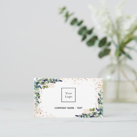 Eucalyptus greenery gold logo QR code Visitekaartje (Staand voorkant)