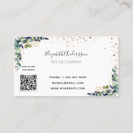 Eucalyptus greenery gold logo QR code Visitekaartje (Achterkant)