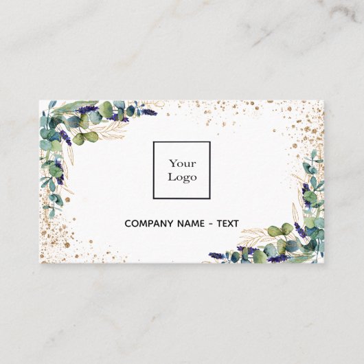 Eucalyptus greenery gold logo QR code Visitekaartje (Voorkant)