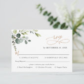 Eucalyptus Greenery Gold Meal Options Song Request RSVP Kaartje (Staand voorkant)