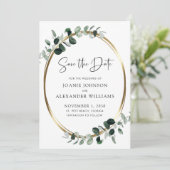 Eucalyptus Greenery Gold Metallic Save the Date (Staand voorkant)