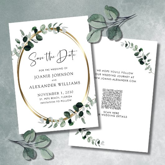 Eucalyptus Greenery Gold Metallic Save the Date