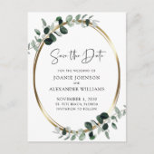 Eucalyptus Greenery Gold Metallic Save the Date Aankondigingskaart (Voorkant)