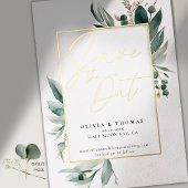 Eucalyptus Greenery Gold Romance Bruiloftsdatum Op Folie Uitnodiging