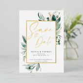 Eucalyptus Greenery Gold Romance Bruiloftsdatum Op Folie Uitnodiging (Staand Voorkant)